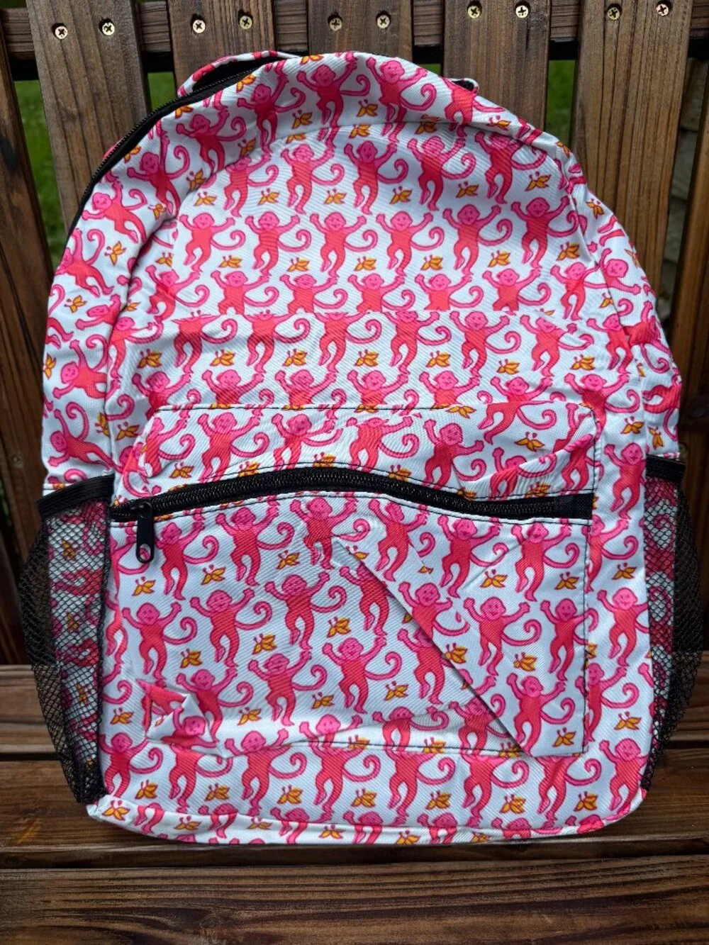 Pink Preppy Monkey School Backpack 17 Inch for Girls NWT